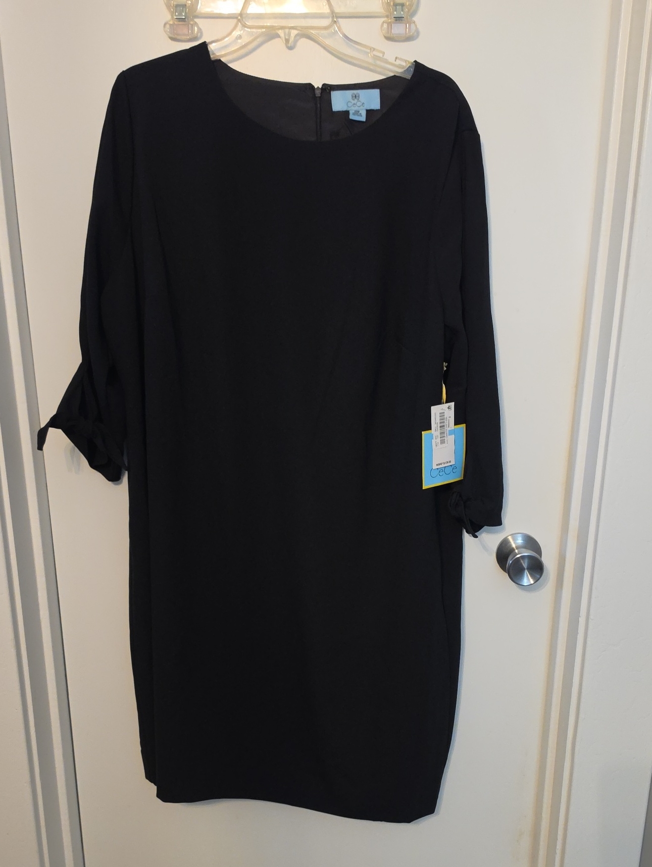 Cece Black Midi Shift Dress With Tie-Sleeve Detail